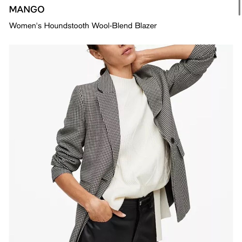 MANGO's Houndstooth classic black and White Cotton Wool-Blend Blazer - Picture 2 of 16